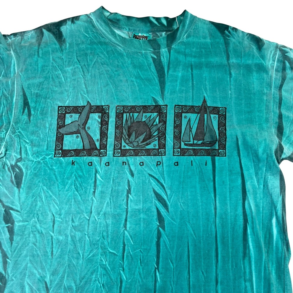 Vintage PowerPro Oneita Kaanapali Hawaii Teal Tie Dye T-Shirt Mens XL 90s‎ Surf